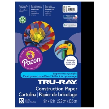 Pacon 103029 Tru-Ray 9" x 12" Black Pack of 76 lb. Construction Paper - 50 Sheets