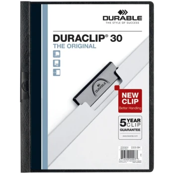 Durable 220301 DuraClip Vinyl Clear / Black Letter Sized 30 Page Report Cover - 25/Pack