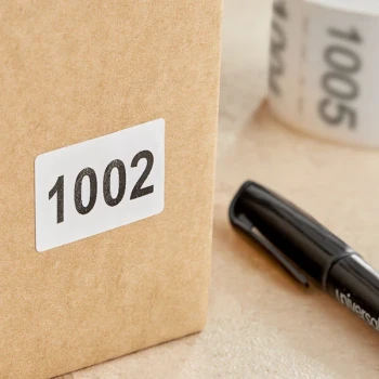 Lavex 1" x 1 1/2" White Semi-Gloss Paper Permanent Rectangular Consecutive Number 1001 to 1500 Inventory Label - 500/Roll