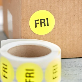 Lavex 2" Friday Yellow Matte Paper Permanent Inventory Day Label - 500/Roll
