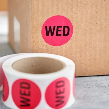 Lavex 2" Wednesday Pink Matte Paper Permanent Inventory Day Label - 500/Roll