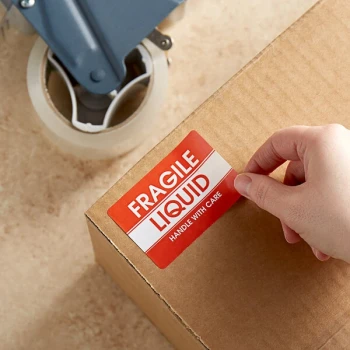 Lavex 2" x 3" Fragile Liquid Handle With Care Gloss Paper Permanent Label - 500/Roll