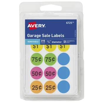 Avery® 06725 3/4" Assorted Neon Color Round Preprinted Garage Sale Stickers / Labels - 315/Pack