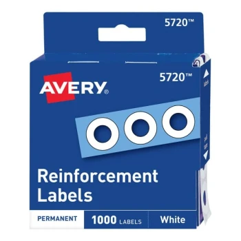 Avery® 5720 1/4" White Hole Reinforcement Label with Dispenser - 1,000/Pack