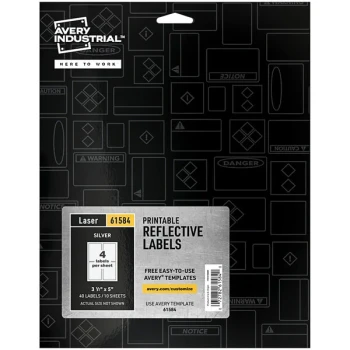 Avery® 3 1/2" x 5" Reflective Silver Rectangle Printable Permanent Polyester Labels 61584 - 40/Pack
