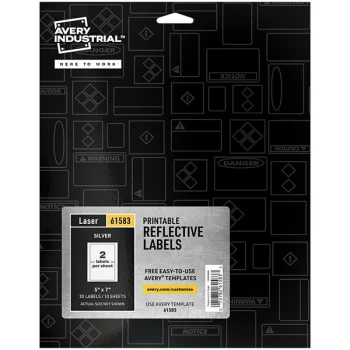 Avery® 5" x 7" Reflective Silver Rectangle Printable Permanent Polyester Labels 61583 - 20/Pack