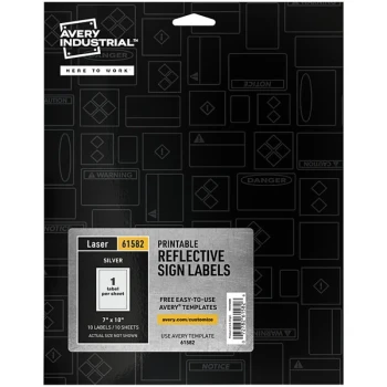 Avery® 7" x 10" Reflective Silver Rectangle Printable Permanent Polyester Labels 61582 - 10/Pack