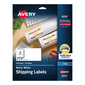 Avery® 08253 2" x 4" Matte White Rectangle Color Printing Labels - 200/Pack