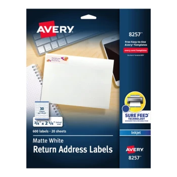 Avery® 08257 3/4" x 2 1/4" White Rectangle Color Printing Labels - 600/Pack