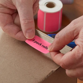 Lavex 2" x 1 1/4" Pink Top Coated Direct Thermal Removable Label - 280/Roll