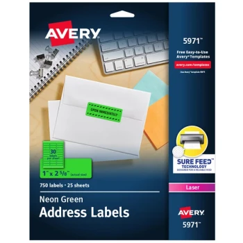 Avery® 1" x 2 5/8" High-Visibility Neon Green ID Labels - 750/Pack