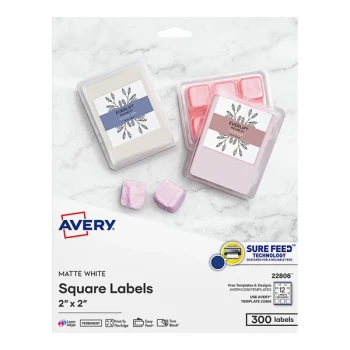 Avery® 22806 Easy Peel 2" x 2" White Square Print-to-the-Edge Labels - 300/Pack