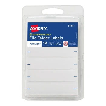 Avery® 06141 2 3/4" x 5/8" White Rectangle Write-On 1/3 Cut File Folder Labels - 156/Pack