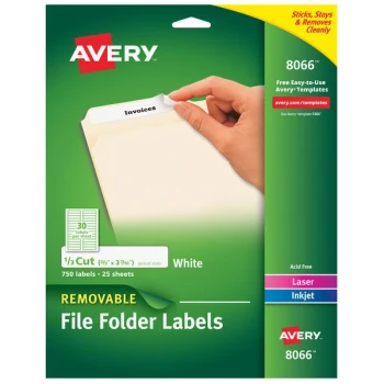 Avery® 08066 2/3" x 3 7/16" White Rectangle Filing Labels - 750/Pack