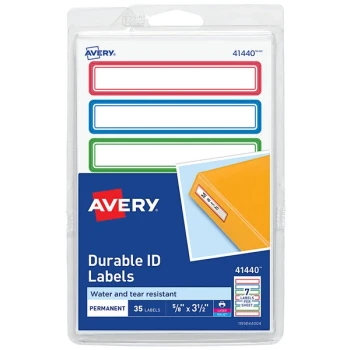 Avery® 41440 3 1/2" x 5/8" Assorted Color Handwrite Only Durable Kids' Gear Label - 35/Pack
