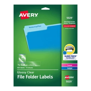 Avery® 5029 2/3" x 3 7/16" Clear Top Tab 1/3 Cut File Folder Labels - 450/Pack