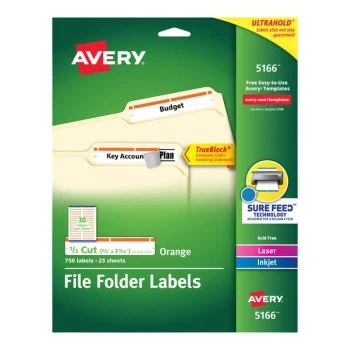 Avery® 5166 TrueBlock 2/3" x 3 7/16" Orange File Folder Labels - 750/Pack