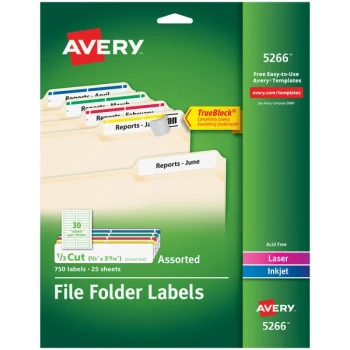 Avery® 5266 TrueBlock 2/3" x 3 7/16" Assorted Color File Folder Labels - 750/Pack