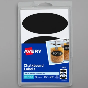 Avery® 73363 3 3/4" x 1 3/4" Black Oval Removable Write-On Chalkboard Labels - 12/Pack