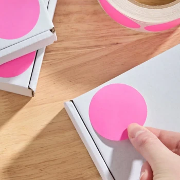 Lavex 2" Fluorescent Pink Matte Paper Permanent Round Inventory Label - 500/Roll