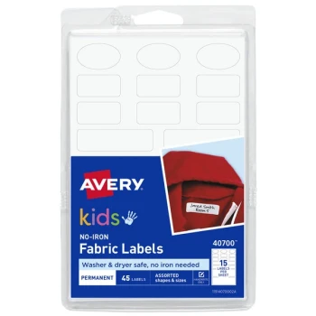 Avery® 40700 Assorted Size / Shape White No-Iron Handwrite Only Clothing Label - 45/Pack