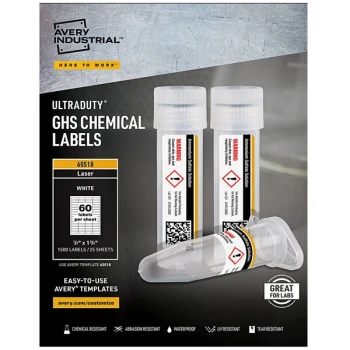 Avery® 60518 UltraDuty 1/2" x 1 3/4" GHS Chemical Labels for Laser Printers - 1,500/Pack