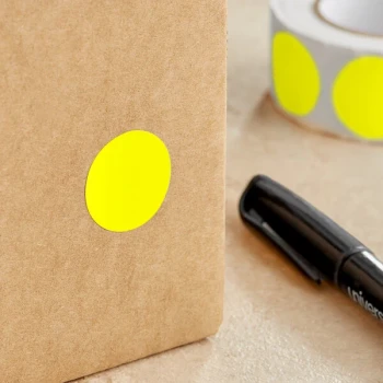 Lavex 1" Bright Yellow Semi-Gloss Paper Permanent Round Inventory Label - 500/Roll