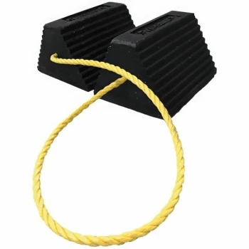 Plasticade® 8" x 10" x 6" 2 Black Rubber Wheel Chocks with Rope Connection and Tire Grip Ridges W78V-YRC36