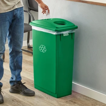 Lavex 23 Gallon Green Slim Rectangular Recycling Can and Green Lid with Holes