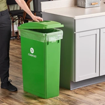 Lavex 23 Gallon Lime Green Slim Rectangular Compost Bin with Flat Lid