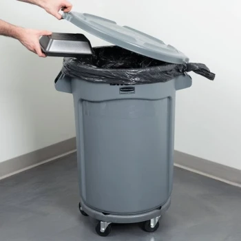 Rubbermaid® BRUTE 32 Gallon Gray Round Trash Can, Lid, and Dolly Kit