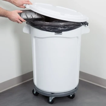 Rubbermaid® BRUTE 32 Gallon White Round Trash Can, Lid, and Dolly Kit