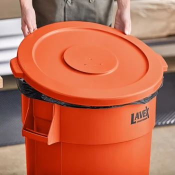 Lavex 44 Gallon Orange Round High Visibility Commercial Trash Can Lid