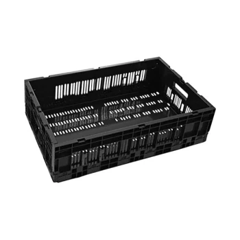 24" x 16" x 6 1/2" Black Collapsible Plastic Lug with Locking Sides