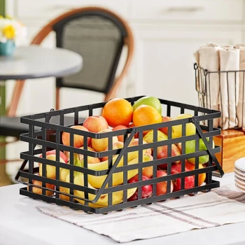 GET Enterprises Harvest Baskets 18" x 11 1/2" x 8 1/2" Black Iron Powder-Coated Rectangular Basket with Handles