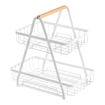 TableCraft 11 3/4" x 7 1/4" x 12 1/4" 2-Tier White Powder-Coated Steel Wire Basket Display 11784