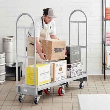 Lavex 16" x 60" Heavy-Duty Steel U-Boat Utility Cart with Center Brakes - 2000 lb. Capacity