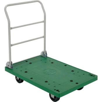 Vestil FPT-2537 24" x 36" Green Plastic Platform Truck with Folding Handle - 500 lb. Capacity