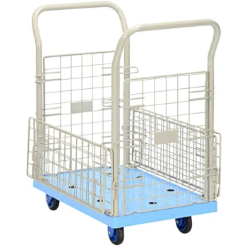 Vestil TRP-1827-M 18" x 26 1/2" Lightweight Blue Plastic Platform Truck with Mesh Sides - 330 lb. Capacity