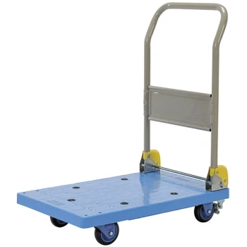Vestil TRP-1824-FB 17 7/8" x 23 7/8" Lightweight Blue Plastic Platform Truck with Folding Handle and Foot Brake - 330 lb. Capacity