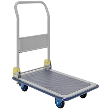 Vestil TRS-1924-FB 19" x 24" Blue Steel Platform Truck with Folding Handle and Foot Brake - 330 lb. Capacity