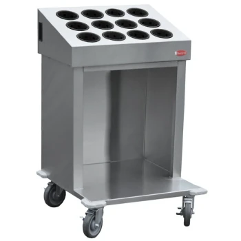 Steril-Sil CRT24-12RP-BLACK 24" Open Base Stainless Steel Silverware / Tray Cart with 12 Black Silverware Cylinders