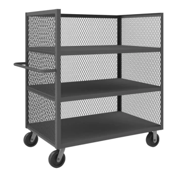 Durham Mfg 30" x 48" 14 Gauge Steel 3-Shelf 3-Sided Mesh Truck with 6" Phenolic Casters - 3,000 lb. Capacity 3ST-EX3048-3-95