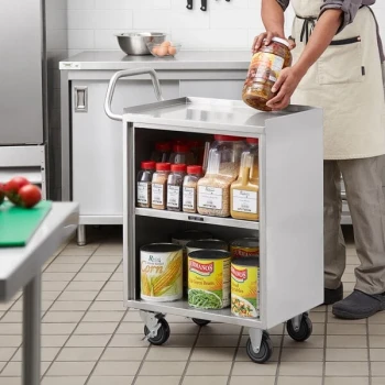 Regency 16" x 24" Three Shelf 18-Gauge 304 Stainless Steel Utility Cart with Enclosed Base and Open Front