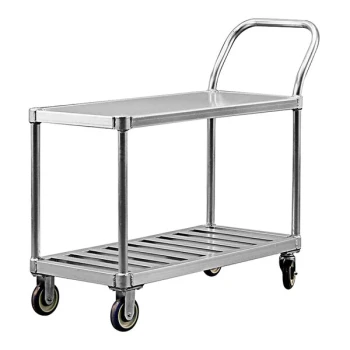 New Age 48" x 19" x 41 1/2" 2-Shelf Aluminum Utility Cart with Solid Top Shelf, T-Bar Bottom Shelf, and Handle 1416