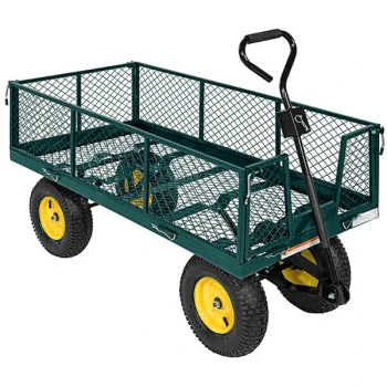 Vestil 24" x 48" Green Steel Utility Cart with Fold Down Side LSC-2448-4SD - 1000 lb. Capacity
