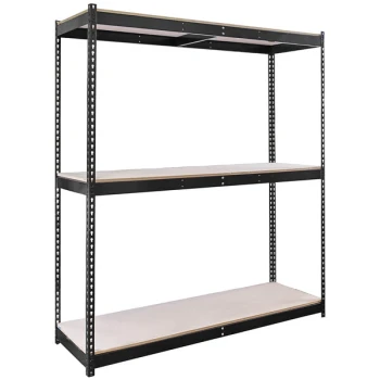 Hallowell 18" x 48" x 84" Black Double Rivet 3-Shelf Boltless Shelving with Particle Board Decking, 2310 lb unit capacity