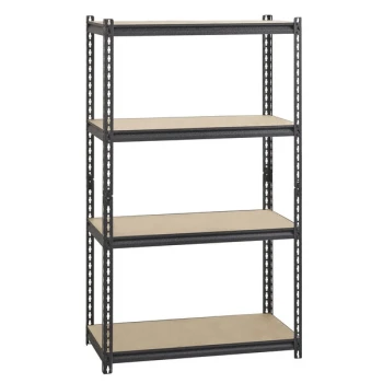 Hirsh 20991 36" x 18" x 60" Black Crinkle Heavy-Duty Four-Shelf Boltless Shelving Unit with Particleboard Decking
