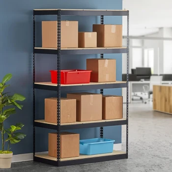 Hirsh 19454 48" x 24" x 84" Black Heavy-Duty Five-Shelf Boltless Shelving Unit with Particleboard Decking