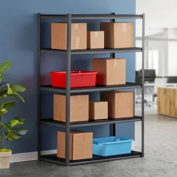Hirsh 20998 48" x 24" x 72" Gunmetal Gray Heavy-Duty Five-Shelf Boltless Shelving Unit with Black Laminated Decking